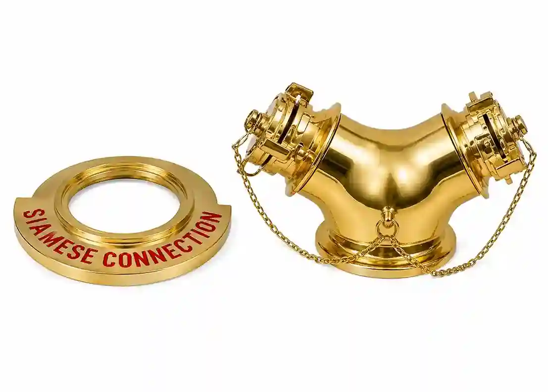 Siamese Brass S7 VDH – Sambungan Hydrant Kuningan 4" x 2.5" x 2.5"
